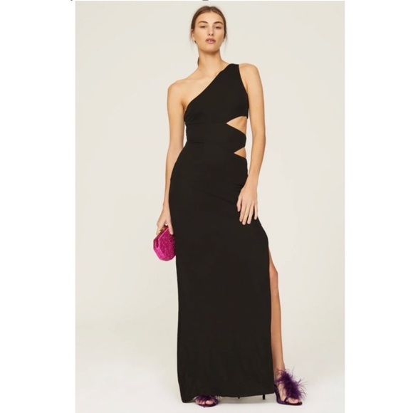 STAUD Black Letta One Shoulder Cutout Maxi Dress - Picture 1 of 15